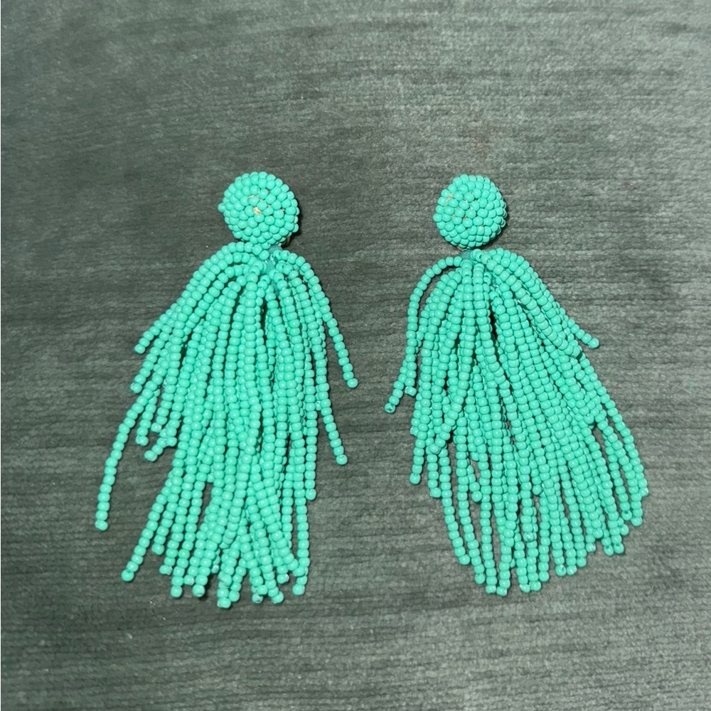 Seafoam Green Beaded Tassel Earrings